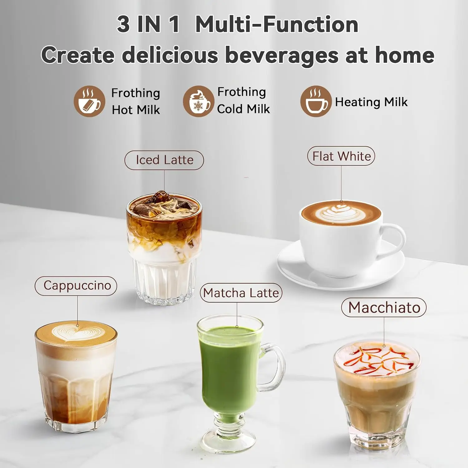 Milk Frother, Electric Milk Steamer, 250ml Hot Cold Foam Maker for Latte Cappuccino, 120V