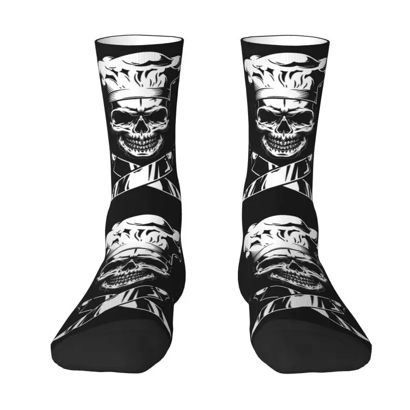 Funny Mens Chef Cooking Pirate Skull Cross Knife Dress Socks Unisex Warm Comfortable 3D Print Crew Socks