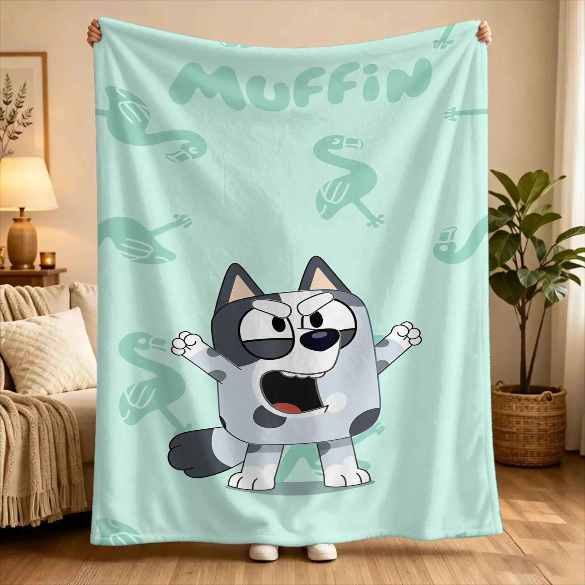 B-bluey Bingo Heeler Flannel Blanket  Soft Durable Throw Blanket for Bedroom Travel Office Funny Bedspread Sofa Bed Cover