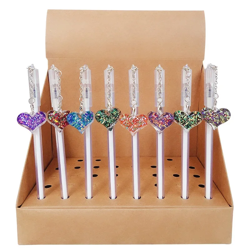 24pcs New Flash Powder Love Pendant Neutral Pen Pendant Writing Pen Student Supplies Creative Stationery