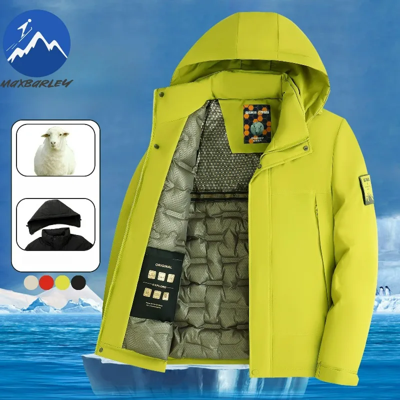 Maxbarley 2026 Winter Parka Men Fashion Waterproof Graphene Warm Cotton-Padded Jacket Casual Ski Hiking Windbreaker Hooded Coat