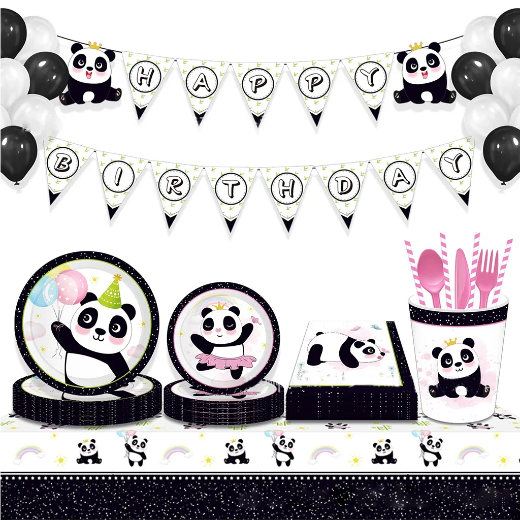 8Guests Giant Panda Disposable Tableware Cute Panda Plates Napkin Panda Theme Happy Birthday Party Kids Babyshower Decor