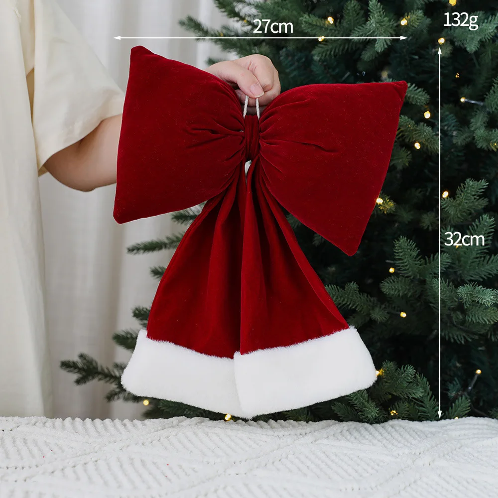 Christmas Decorations Plush Size Number White Border Red Bow Wine Red Christmas Tree Home Party Interior Wall Hanging Decoration