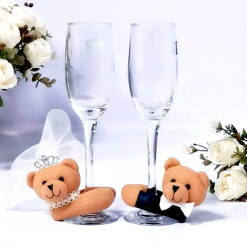

2Pcs/Set Bridal Veil Bow Tie Bride & Groom Tux Bridal Veil Wedding Party Toasting Wine Glasses Decor Wedding Party Decoration