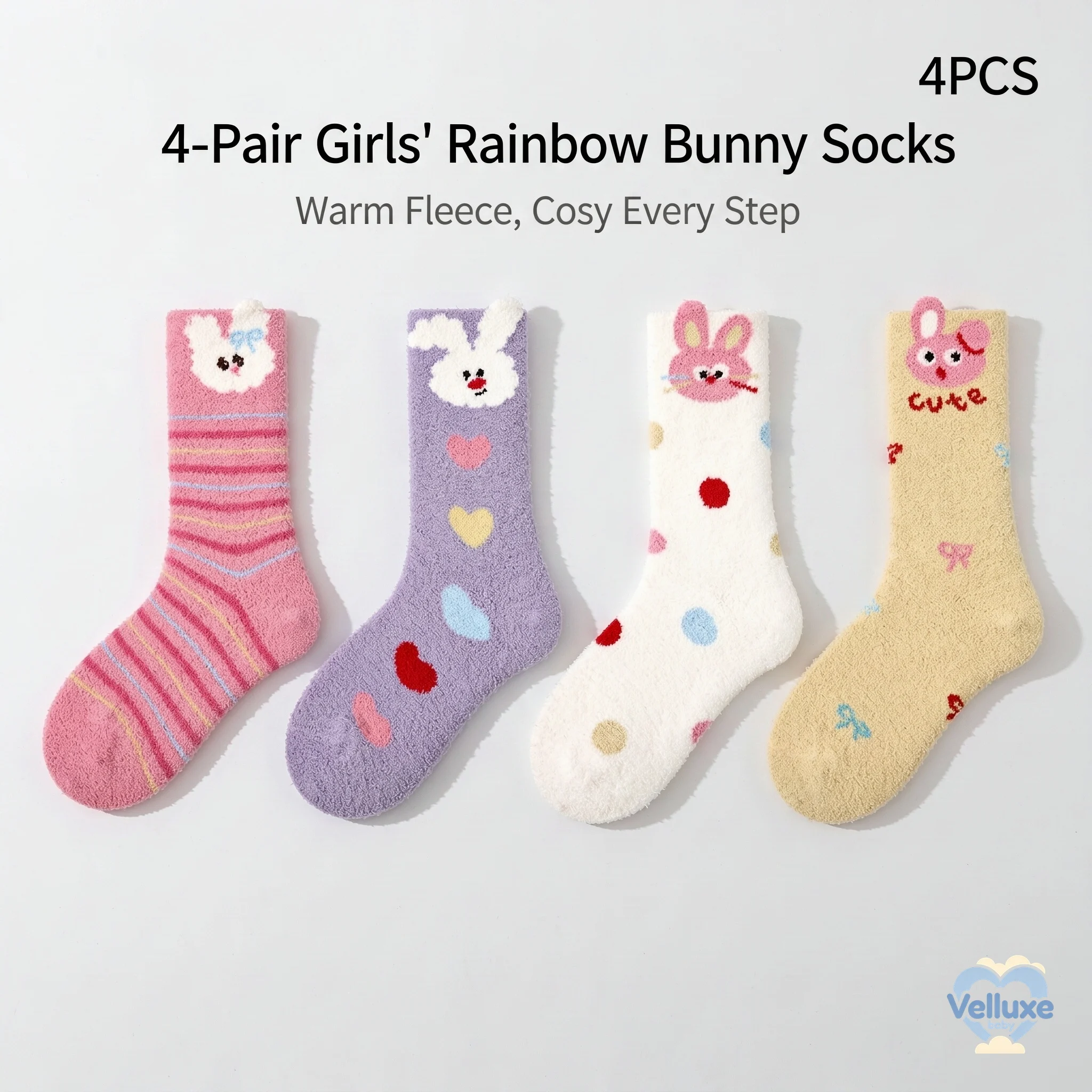 4 Pairs Girls Animal Zoo Half-Fleece Crew Socks, Thick Winter Warm Cartoon Socks for Girls 3-12Y