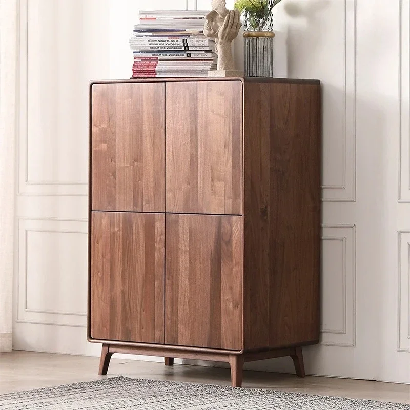 

Nordic Black Walnut Dining Side Solid Wood Wine Cabinet Living Room Wall Light Luxury Locker TV Tea Cabinet