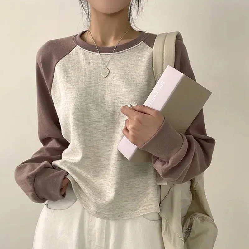 T-shirts Women Spring Cotton Korean Version Patchwork Tops Long Sleeve Sweet Loose Korean Style Leisure All-match Students image 5