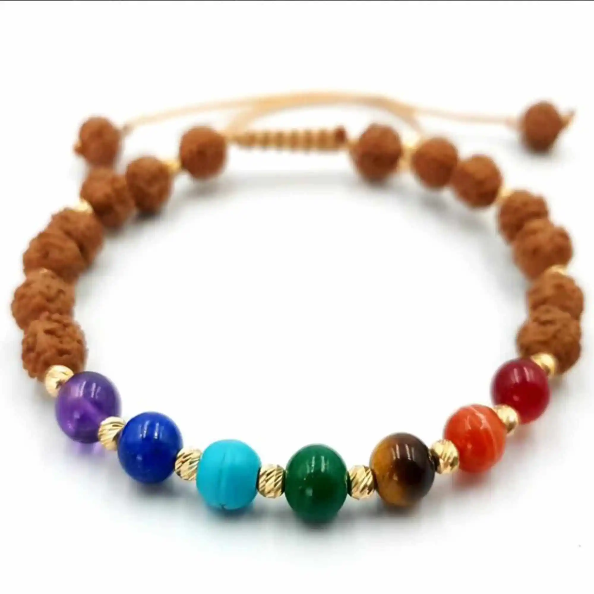 

6mm Natural seven chakras Rudraksha gemstone beads Bracelet Thanksgiving Day Spirituality Dark Matter Energy Cuff Colorful