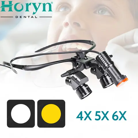 치과용 쌍안 돋보기, Ergovision 헤드램프 루페, LED 조명, 300-600mm 리튬 배터리, 5W 수술, 4X 5X 6X