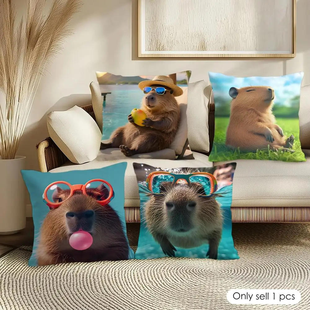Capybara Cushion Cover Soft Short Plush Pillow Cover Smooth Cozy Texture Aesthetic Cushion Case Home Decor