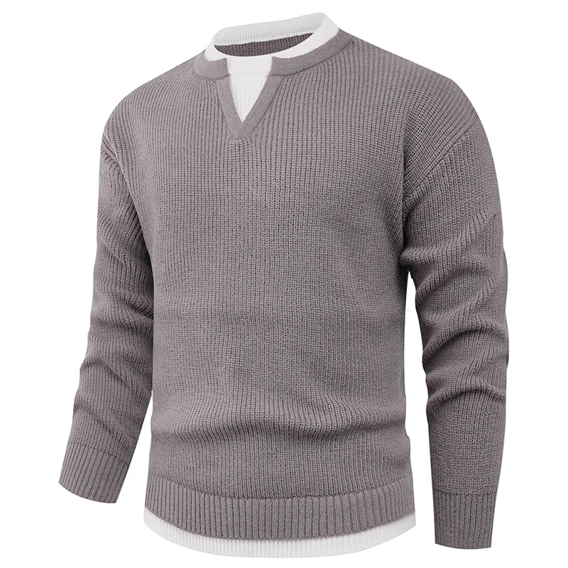 

Two-piece Knitted Sweater for Men's Pullover Loose Inner Round Neck Warm Bottom Sweater