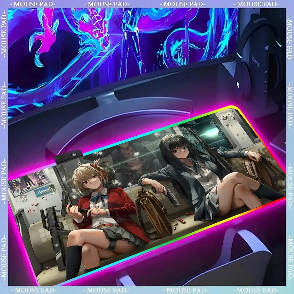 

Anime Lycoris Recoil Mouse Pad Gamer Luminescence Led Mouse Pad Gaming Table Rgb Deskmat Keyboard Pc Mousepad