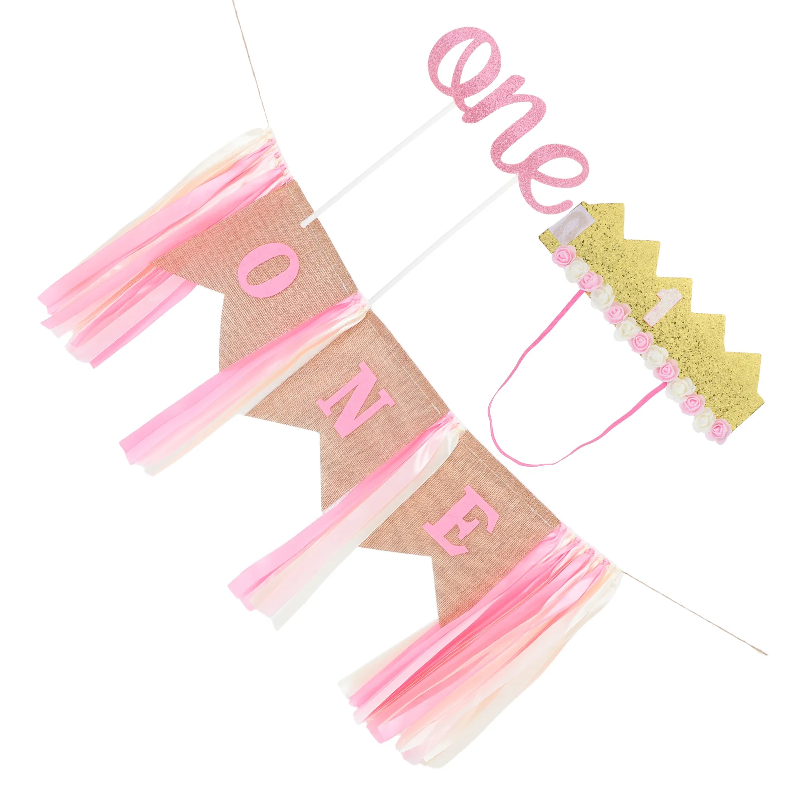 

Baby High Chair Banner Cloth Sponge Stylish 1st Birthday Party Hat Cake Topper Decorations Kids Happy Banner First