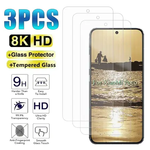 3Pcs 8K Ultra HD Tempered Glass Protectors for Xiaomi Poco X7 X6 X5 X4 X3 Pro Screen Protector For POCO F7 Ultra F6 F5 Pro Glass