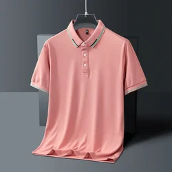 Camiseta holgada de manga corta con botones para hombre, Polo de seda de hielo, Color sólido, tendencia de moda minimalista, verano, 2024