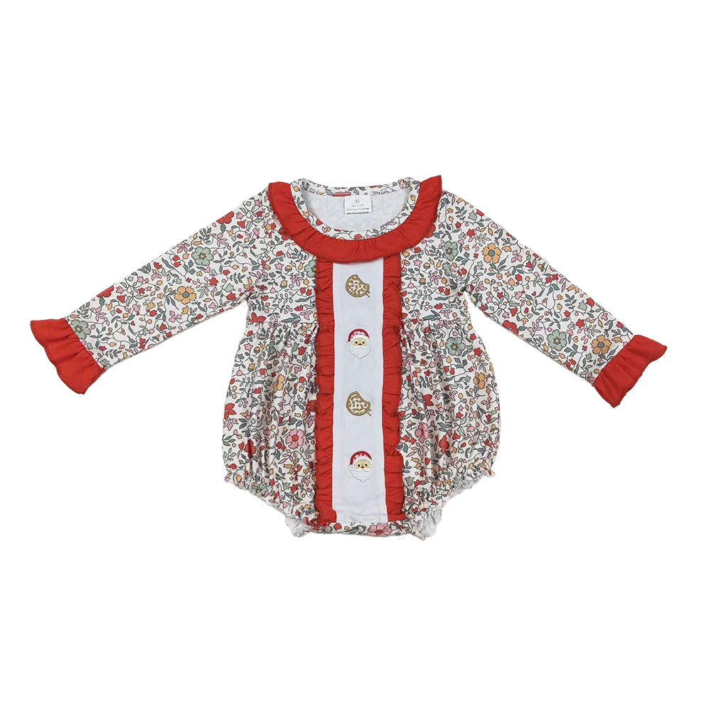 

9.5 Wholesale Infant Embroidery Santa Floral Christmas Clothing Kids Children Long Sleeves Girl Jumpsuit Newborn Toddler Romper