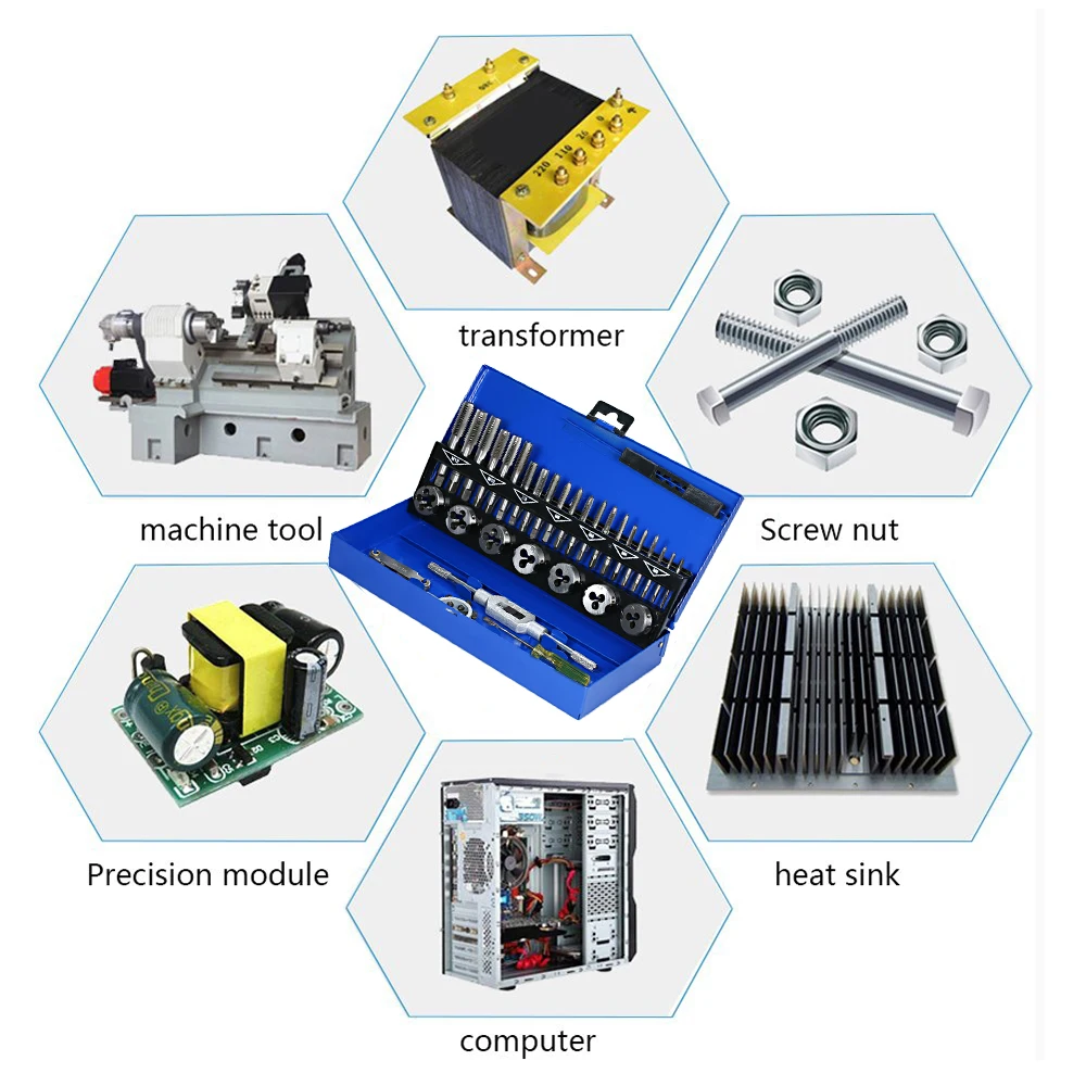 32 PCS HSS Tap and Die Set Metric Wrench Cut M3-M12 Tap and Die Set Metric Threading Tool Set Engineer Kit with Metal Case