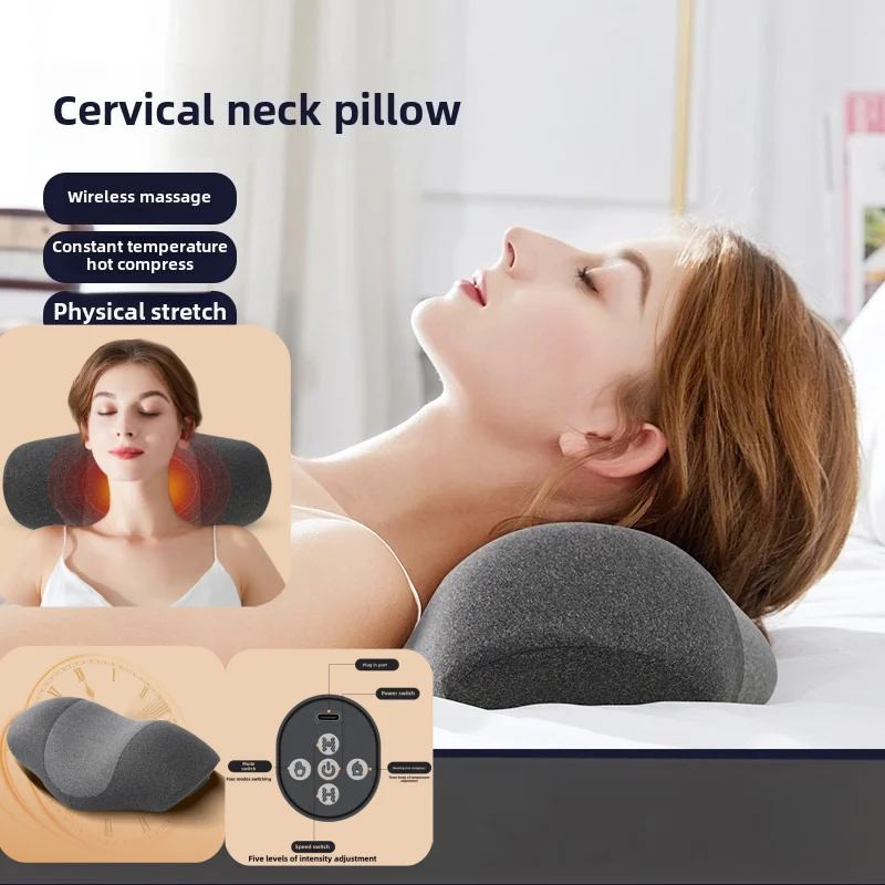 5 Buttons Electric Neck Massage Pillow Heating Vibration Massager Back Cervical Traction Relax Spine Support Sleeping Memory Foa