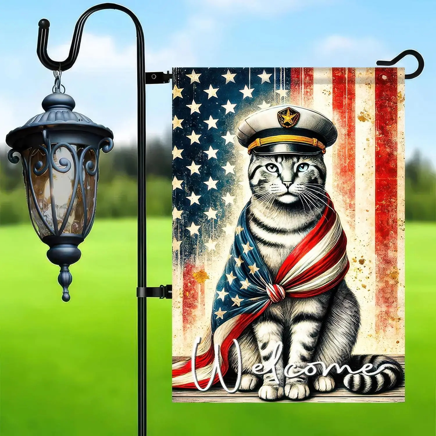 Welcome 4th of July Patriotic Patriotic Cat Garden Flag America Pet Yard Outside Decorations Cat Lover Gifts USA Memorial Da yyi