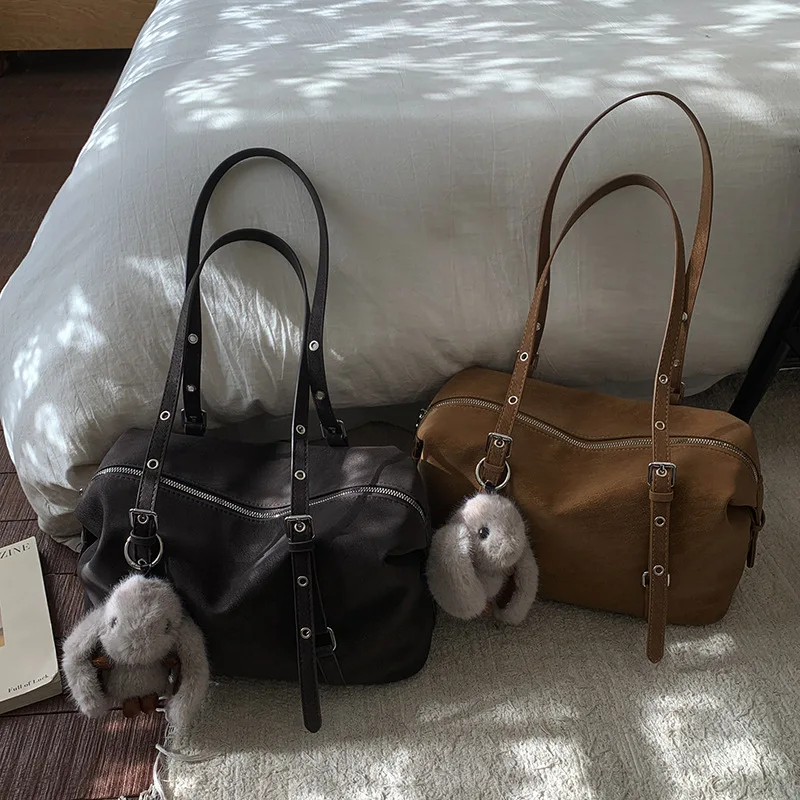 Retro Large Capacity Pillow Bag Women's Underarm Bowling Bag Simple Style Single Shoulder Bag Motorcycle Bag Trendy Element