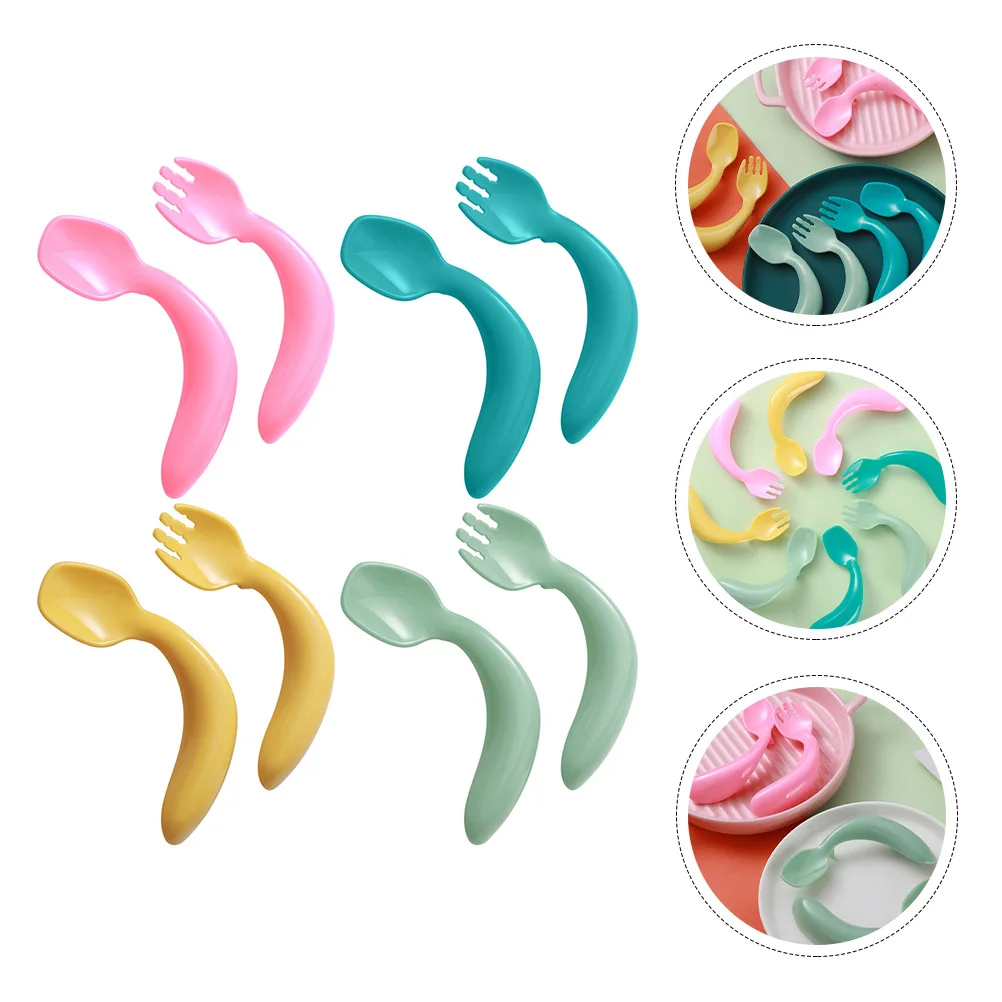 

1 set Spoon Fork Set Learn To Eat Cutlery Toddler Utensils Bendable Pp Feeding Tools Lightweight Portable Wear Resistant Forks