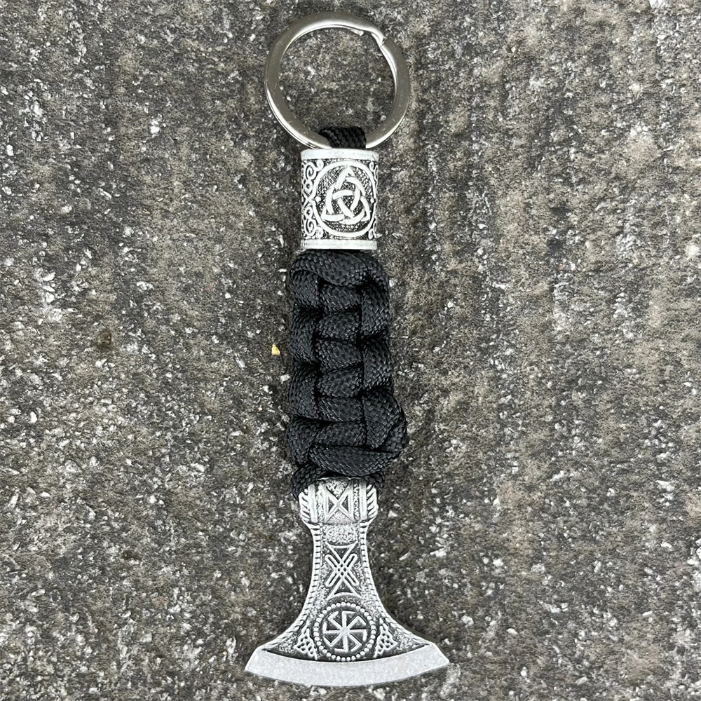 1Pcs Slavic Kolovrat Perun Axe Keychain Viking Rune Dagaz Symbol Beads Handmade Braided Paracord Keyrings