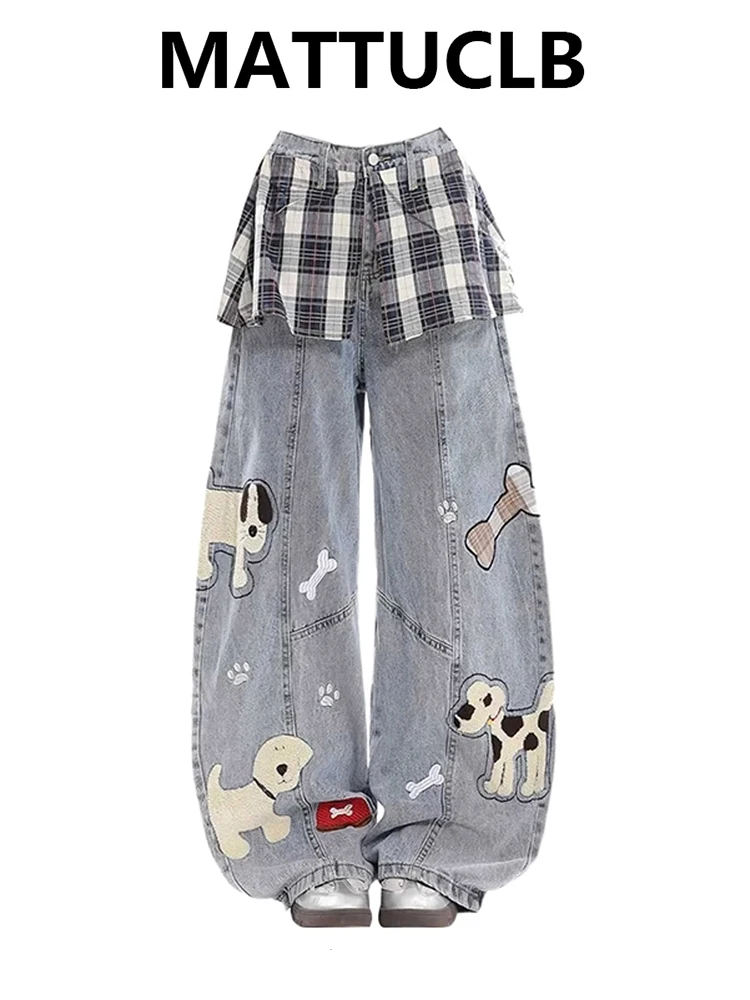 

Women's Baggy Jean Wide Fit Design Cartoon Print Denim Pants Y2K Japanese Harajuku 2000s Aesthetic High Street Korean Chic New