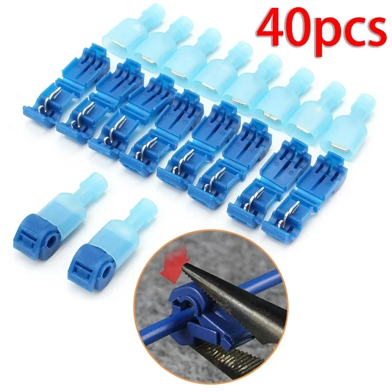 Wire Connectors Tool Electrical Electricity Plastic Quick Disconnect 40Pcs Attachment Blue Cable Convenient Useful