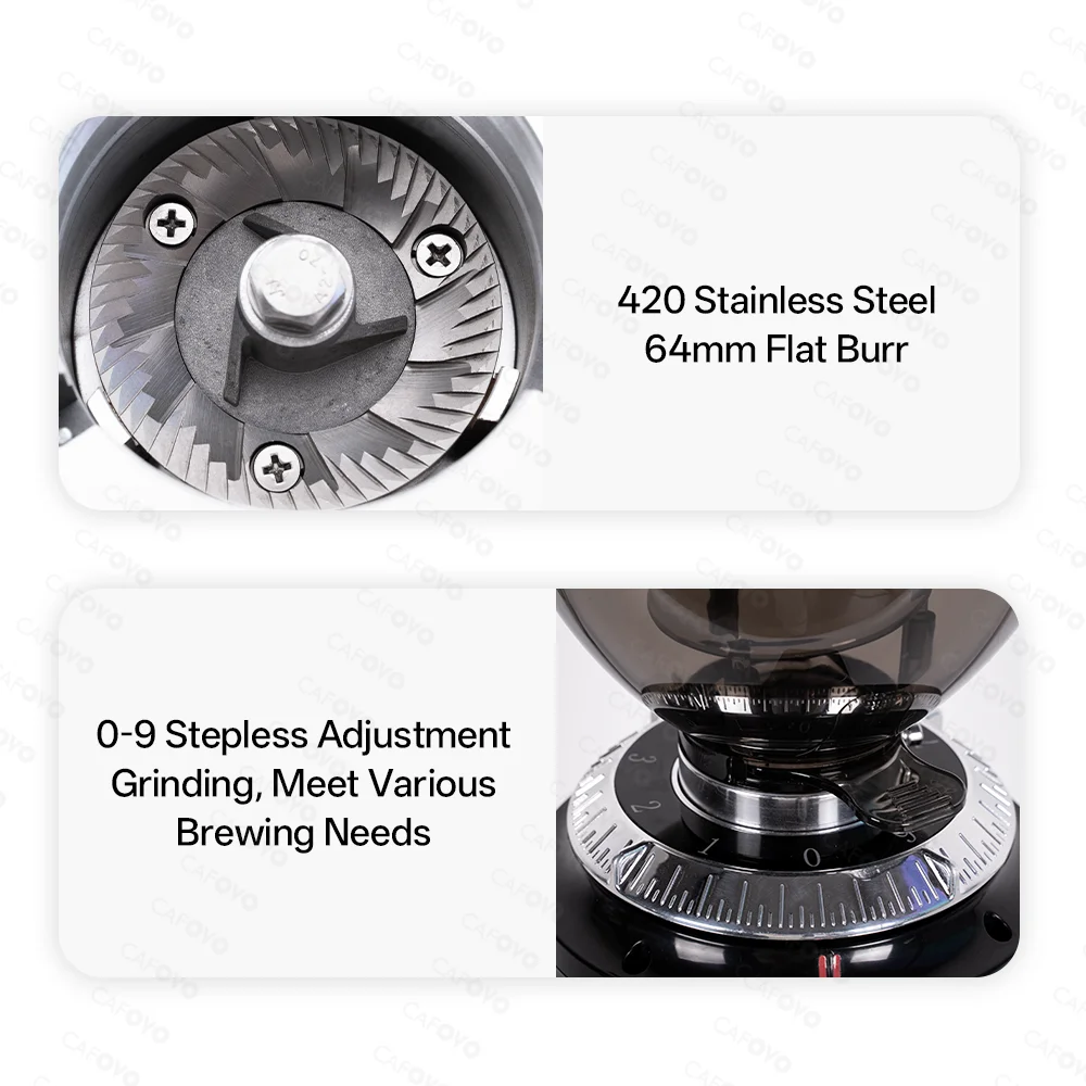 CAFOVO G264F Single-dose Coffee Grinder 64mm Flat Burr Coffee Grinder with Digital Timer for Espresso Static-Free Coffee Mill
