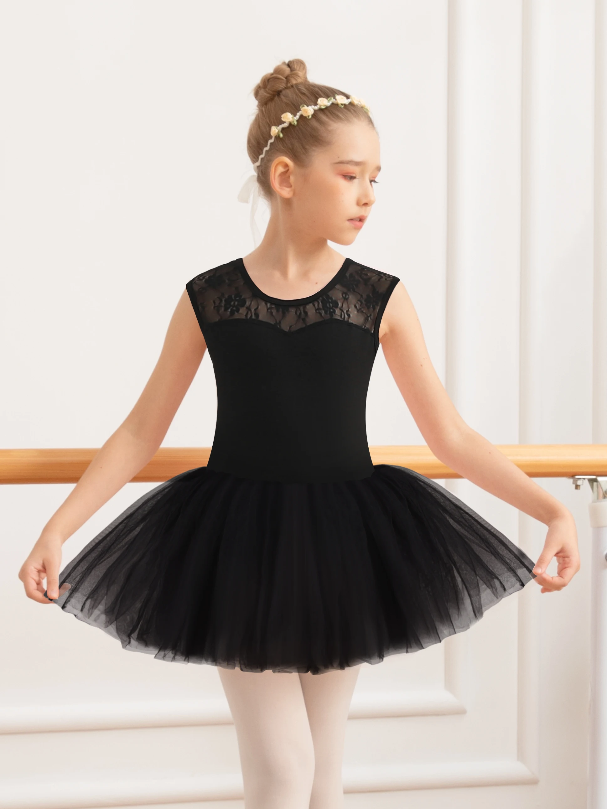 Ballet Lace Cap Sleeve Leotard Tank with Tutu Skirt for Dance Gymnastics (Toddler/Little Girl/Big Girl)