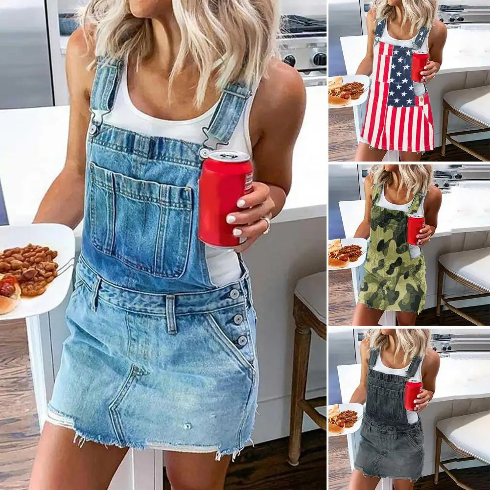 

Sexy Bodycon Skirt Sundress Denim Dress Sleeveless Suspender Above Knee Dress Adjustable Straps