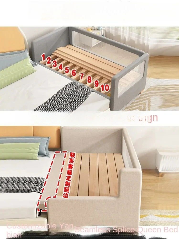 

Hot sales with guardrail small custom boys and girls children's bed splicing solid wood widened