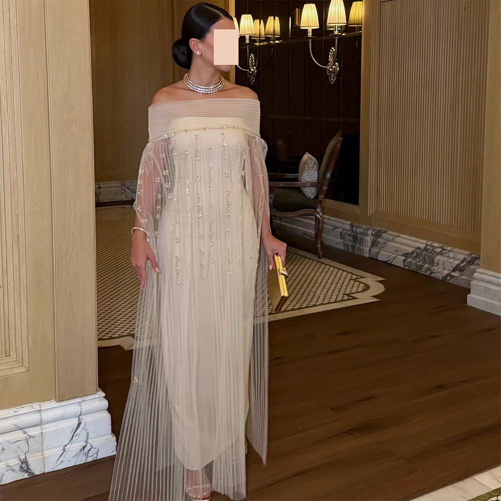 Charming Mermaid Evening Dress Elegant Off the Shoulder Sequined Beading Customized Celebrity Gowns See Through Organza Gown