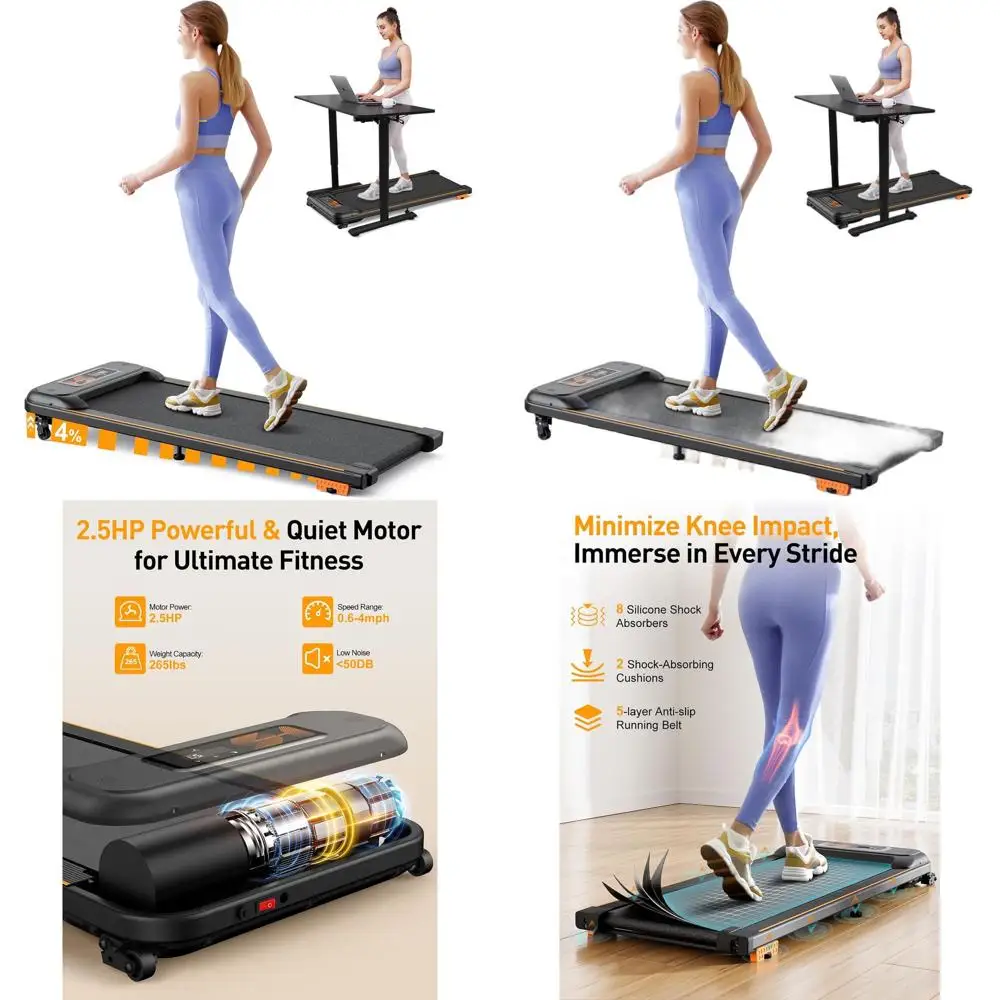 

Портативная беговая дорожка под стол с регулируемым наклоном, 2,5 л.с., нагрузка до 120 кг, LED-дисплей, пульт ДУ для домашнего офиса