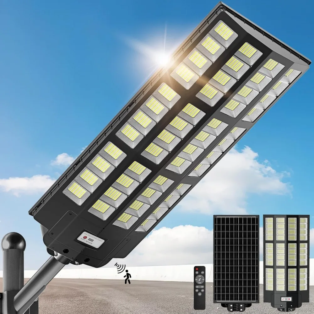 Solar Street Lights Outdoor - Wide Angle Solar Lights Outdoor Motion Sensor, Commercial Solar Parking Lot Lights Dusk to Dawn