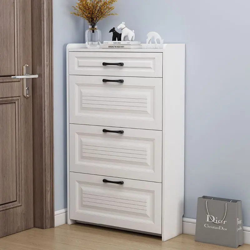 Flip bucket shoe cabinet, super narrow and high design with drawers,  and door storage cabinet at the entrance of household use