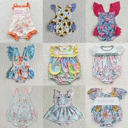 Wholesale Baby Girl Floral Bubble Romper Summer Bodysuit Clothing Flower Jumpsuit Kids Toddler Ruffle Newborn One-piece Clothes