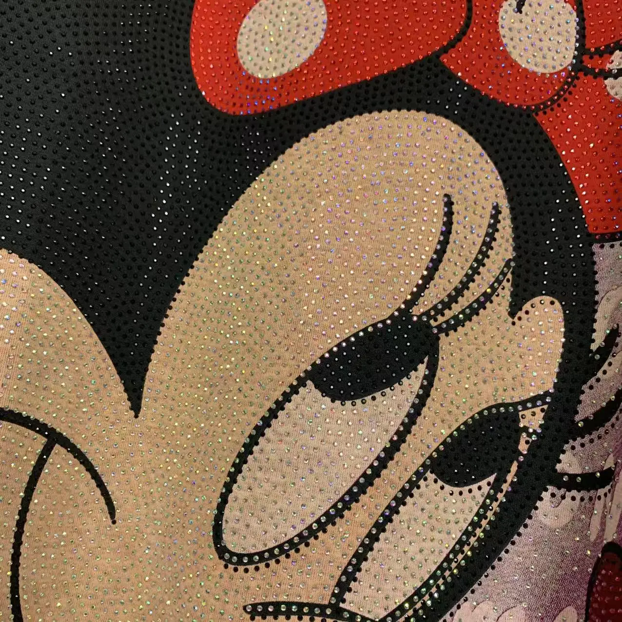 Age-Reducing Oversized Short Sleeves T-shirt Top Autumn Winter New Fashion Heavy Industry Full Diamond Cartoon Mid-Length Tees