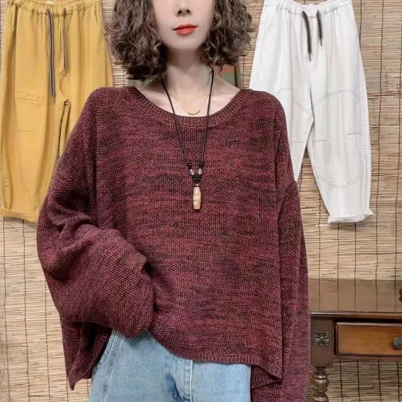 الملابس النسائية الجديدة الرجعية عارضة تنوعا طوق البلوفرات فضفاضة سترة بأكمام طويلة