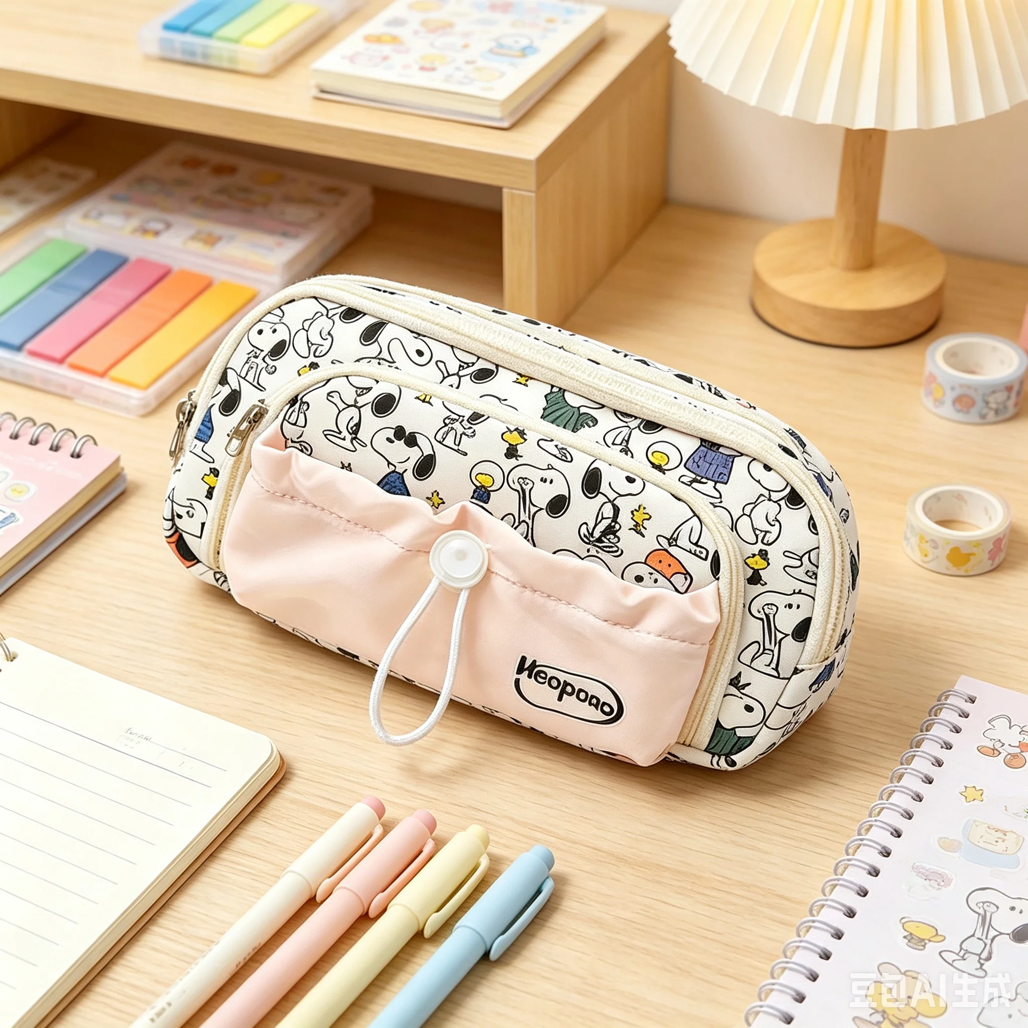 Estojo de Lápis Snoopy Cartoon, Bolsa de Canetas de Grande Capacidade, Bolsa de Material Escolar, Bolsa de Armazenamento de Material Escolar, Presentes Kawaii para o Novo Semestre