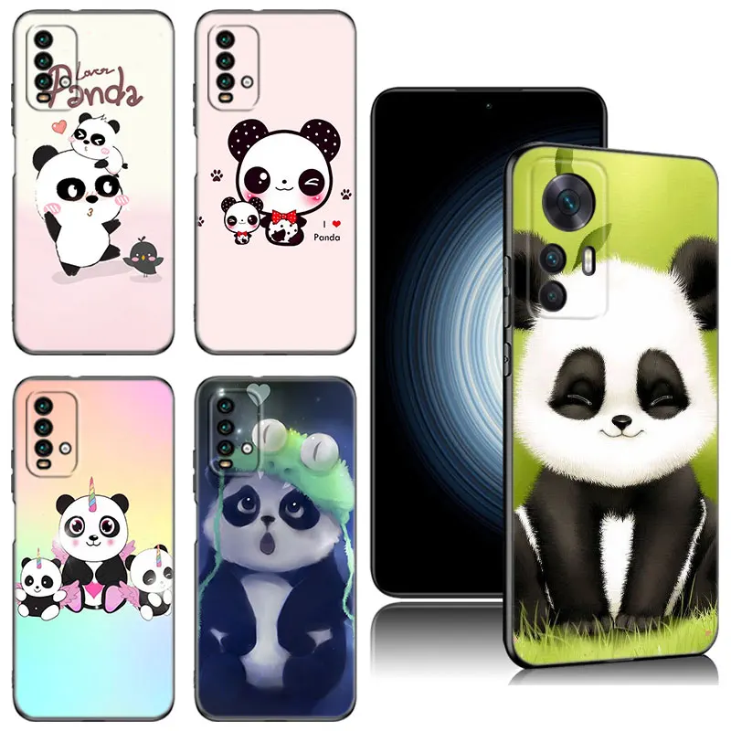 Śliczna kreskówka Panda czarna obudowa na telefon dla Xiaomi Redmi 7A 8A 9A 10A 11A 9C 10C 12C 13C 11 Prime A1 A2 Plus 12 4G Note 9T 12R