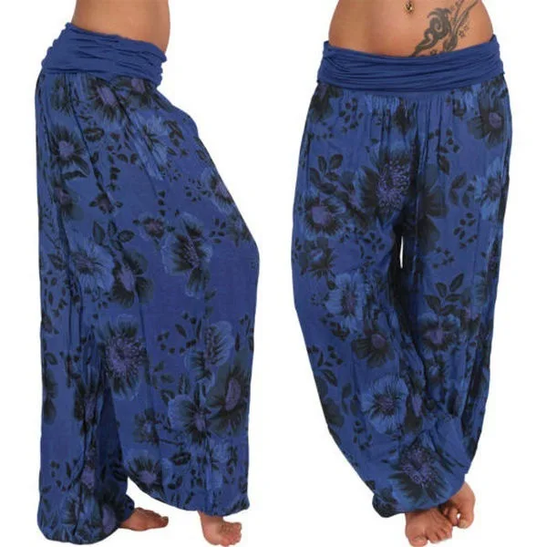 Women Boho Loose Pants Paisley Print High Waist Ankle Tied Harem Pants Baggy Long Bloomers Trousers Female Trousers Pantalones