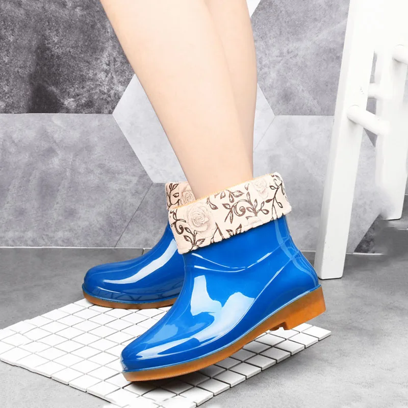 Women Ankle Rain Boots Waterproof Rubber Shoes Colorful Spring Autumn Ladies Waterproof Slip On Boot Shoes for The Rain No-slip