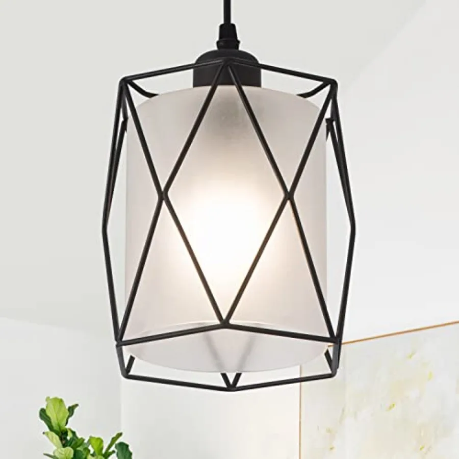 

Over Sink Pendant Light with Black Cage Industrial Hanging Lighting Adjustable Cord for Kitchen Island Dining Table