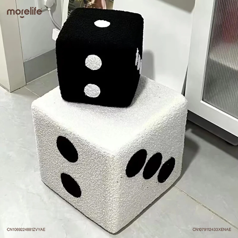 

Creative Cube Shoe Changing Stool Ottoman Living Room Lamb Fur Fun Bedroom Decoration Dice Stool Foot Pedals Home Furniture