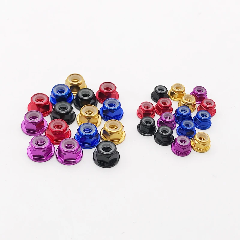 10pcs M3/M4 Aluminum Alloy Flange Nylon Insert Lock Nut Self-locking With Anti-skid Rubber Ring For RC Car Scx10 Traxxas Wheel