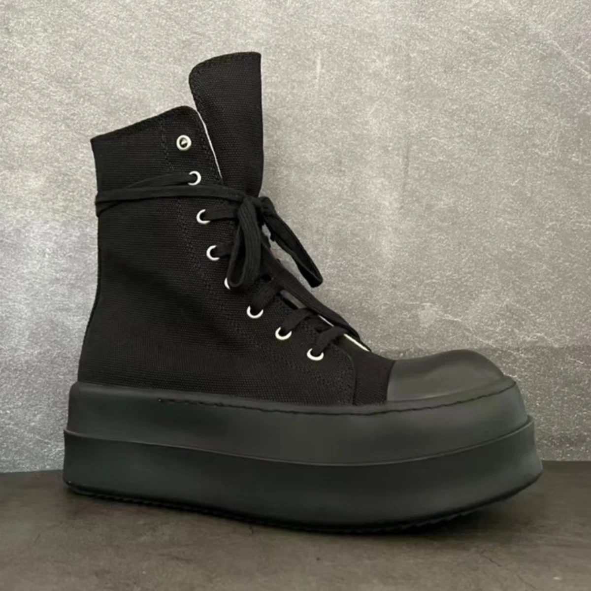 

Ro Luxury Pentagram Men Sneakers Black Canvas Shoe Ankle Boots Pantshoes Zipper 6cm Thick Sole Women High Top Casual Shoes