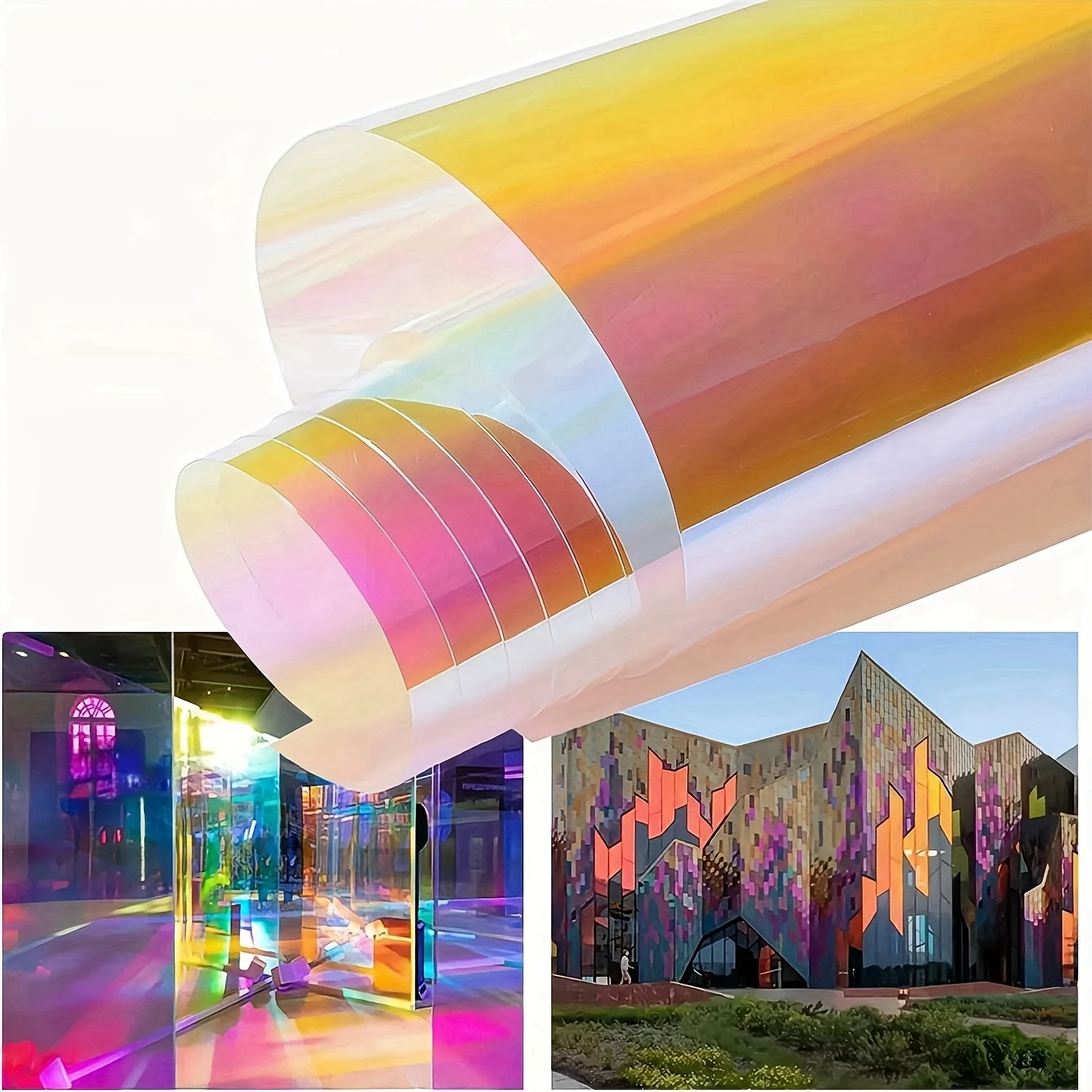 Dichroic Iridescent Stained Glass Privacy Window Film Self Adhesive Cut to Size Holographic Removable for Office Mall Glass