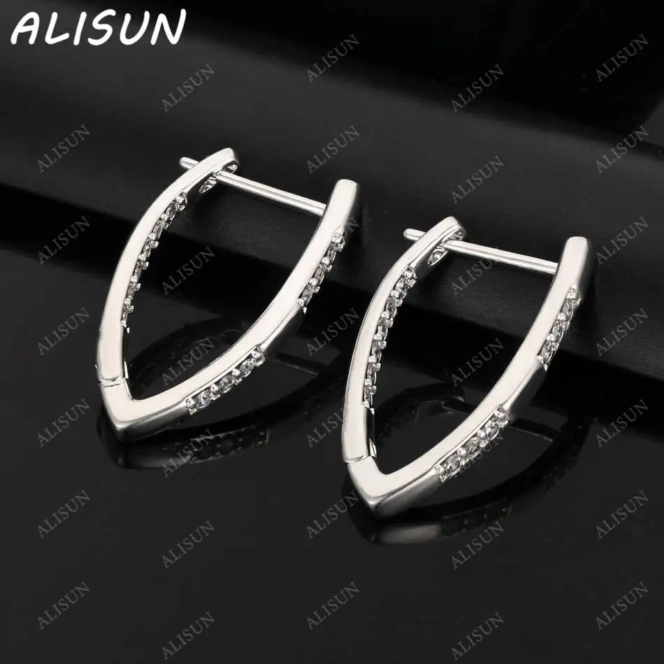 

ALISUN 925 Sterling Silver Zirconia V-shaped Hoop Earrings For Women Grace Jewelry Trend Fashionable Birthday Party Gifts