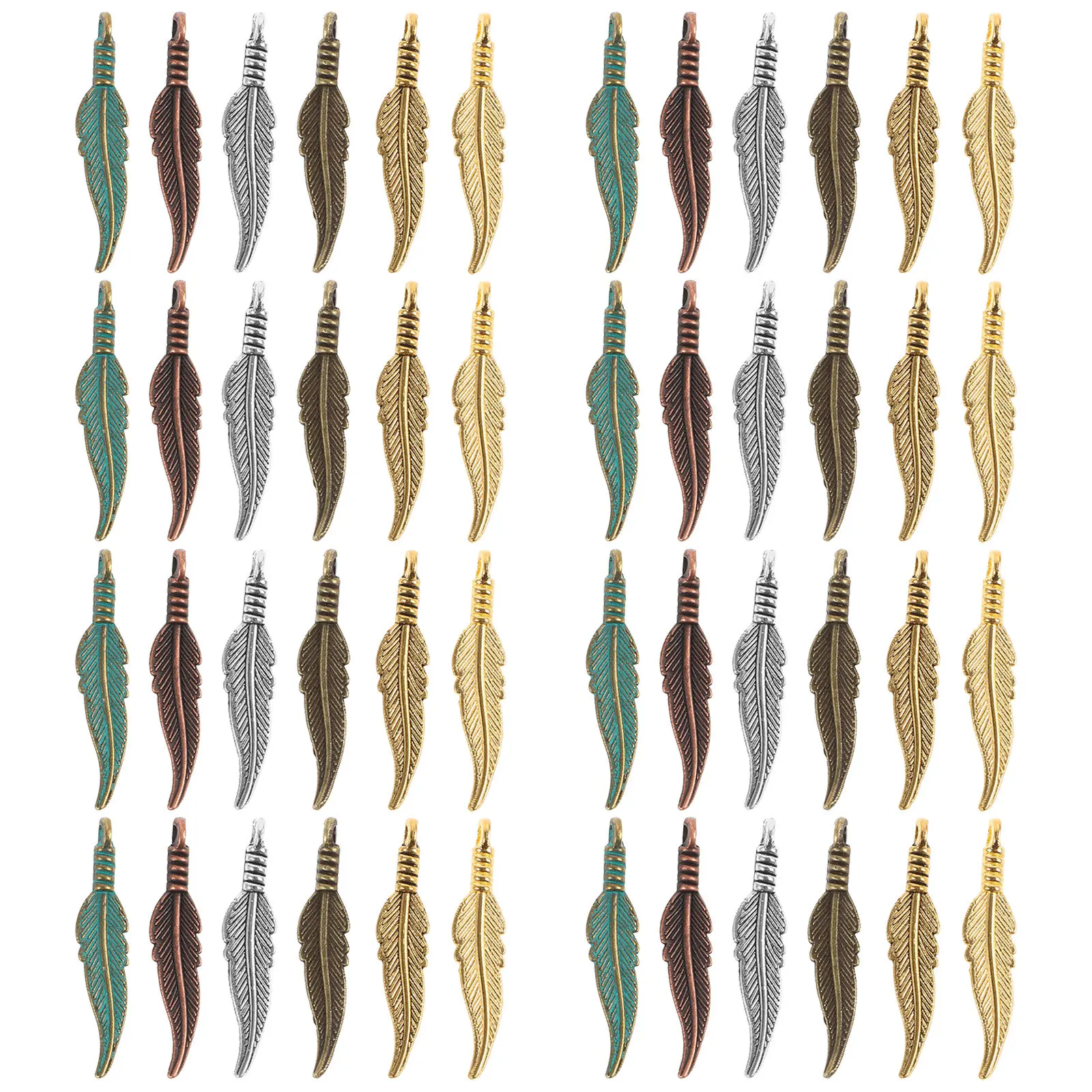 

120pcs Vintage Alloy Pendants Plume Leaf Charms For Jewelry Making Diy Necklace Keychain Bracelet Craft Supplies Handmade